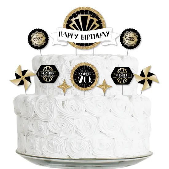 Big Dot of Happiness Roaring 20's - 1920s Art Deco Jazz Birthday Party Cake Decorating Kit - Happy Birthday Cake Topper Set - 11 Pieces {1}
