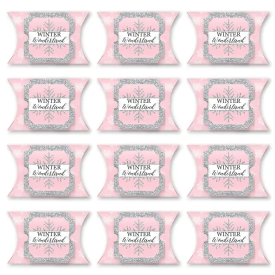Big Dot of Happiness Pink Winter Wonderland - Favor Gift Boxes - Holiday Snowflake Birthday Party and Baby Shower Large Pillow Boxes - Set of 12 {6}