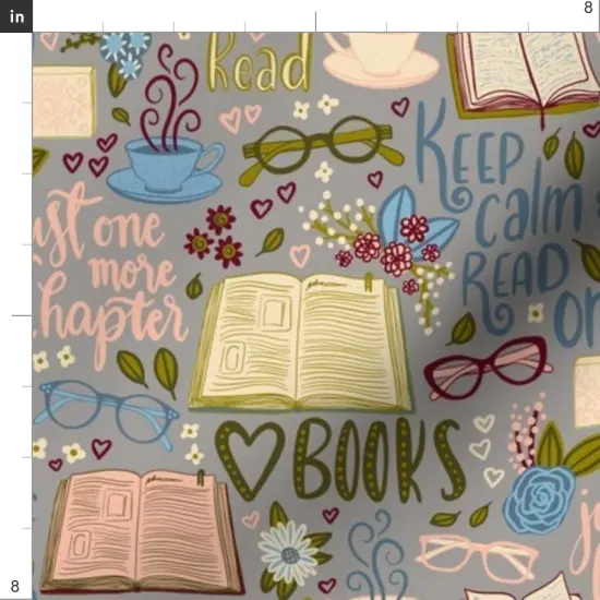 Various Fabrics by the Yard or Fat Quarter Chapter Book Lover Grey Reading Books Hygge Library Time Custom Printed Fabric by Spoonflower {4}