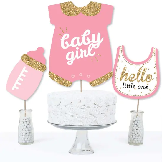 Big Dot of Happiness Hello Little One - Pink and Gold - Girl Baby Shower Party Centerpiece Sticks - Table Toppers - Set of 15 {4}