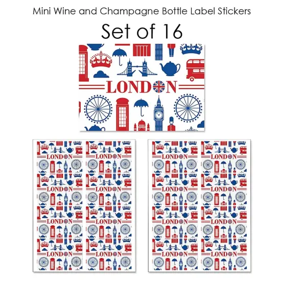 Big Dot of Happiness Cheerio, London - Mini Wine and Champagne Bottle Label Stickers - British UK Party Favor Gift for Women and Men - Set of 16 {7}