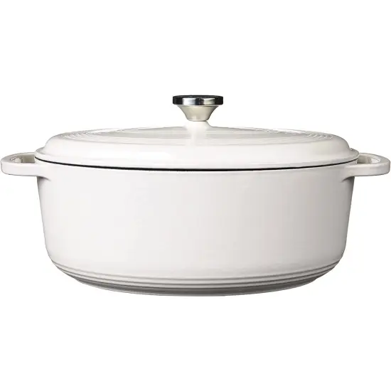Lodge 7qt Oval Dutch Oven Oyster White Enamel {3}