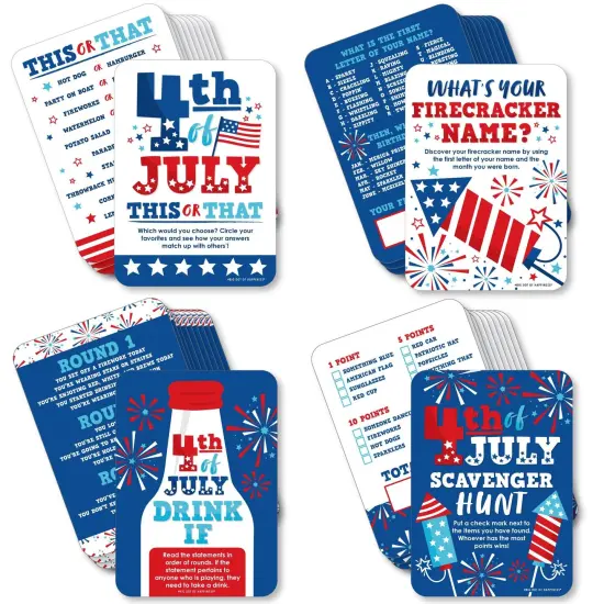 Big Dot of Happiness Firecracker 4th of July - 4 Red, White and Royal Blue Party Games - 10 Cards Each - Gamerific Bundle {1}
