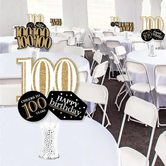 Big Dot of Happiness Adult 100th Birthday - Gold - Birthday Party Centerpiece Sticks - Showstopper Table Toppers - 35 Pieces {3}