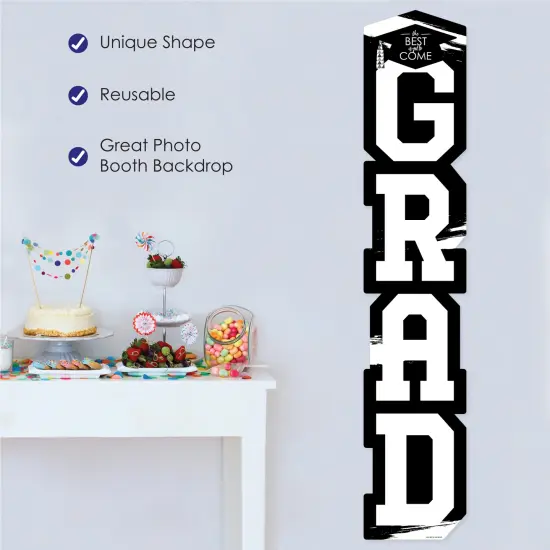 Big Dot of Happiness Black and White Graduation Banner - Vertical Shaped Banner Decorations {3}