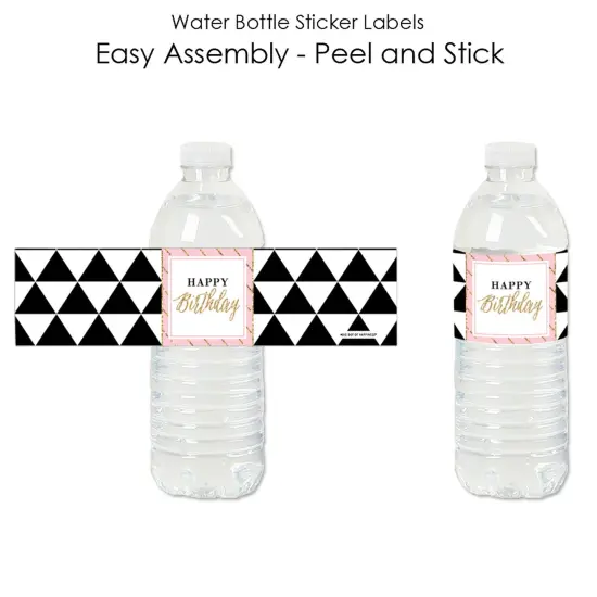 Big Dot of Happiness Chic Happy Birthday - Pink, Black and Gold - Birthday Party Water Bottle Sticker Labels - Set of 20 {3}