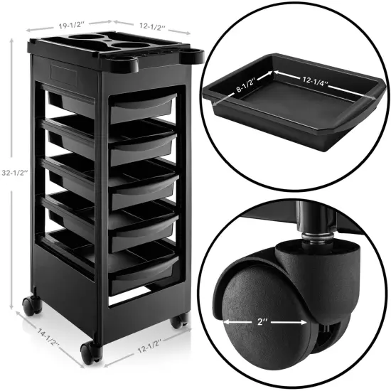 Saloniture Beauty Salon Rolling Trolley Cart With 5 Drawers {5}