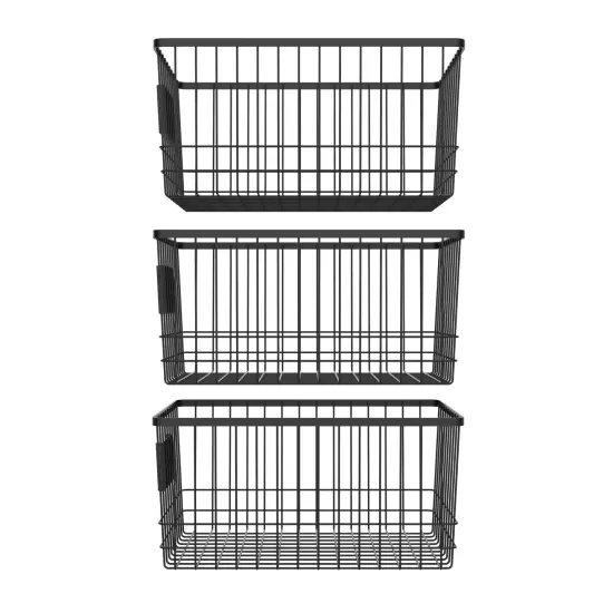 Oceanstar Metal Wire Organizer Bin Basket with Card Holder, Set of 3, Black {6}