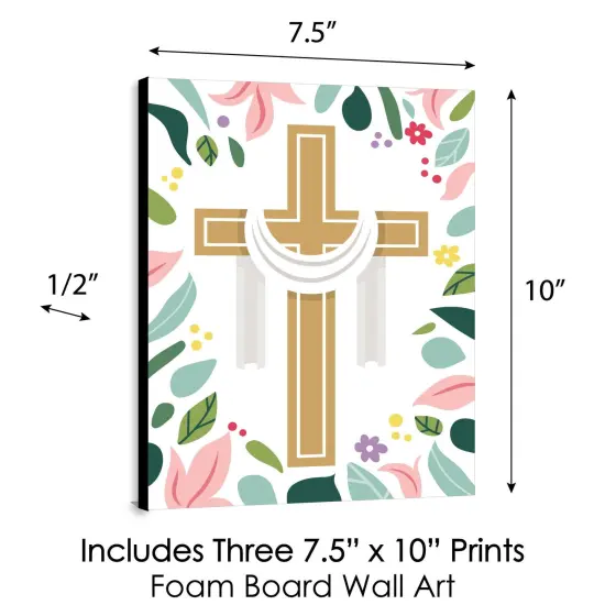 Big Dot of Happiness Religious Easter - Cross Wall Art and He is Risen Room Decor - 7.5 x 10 inches - Set of 3 Prints {6}