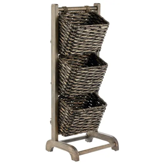 mDesign Water Hyacinth 3-Tiered Storage Baskets Floor Stand {4}