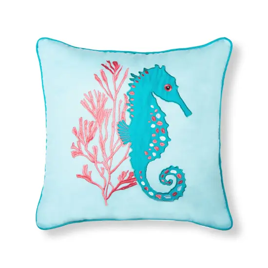 Seahorse & Coral Embroidered Throw Pillow, 18" x 18" {1}