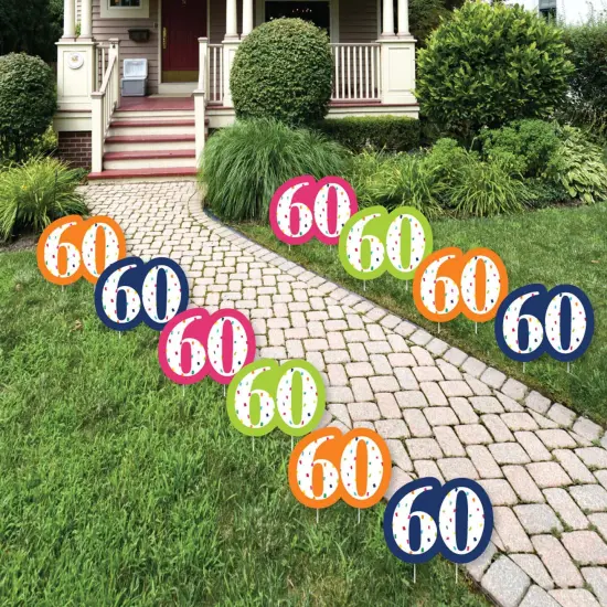 Big Dot of Happiness 60th Birthday - Cheerful Happy Birthday - Lawn Decorations - Outdoor Colorful Sixtieth Birthday Party Yard Decorations - 10 Piece {1}