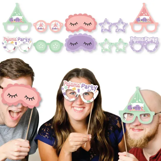 Big Dot of Happiness Pajama Slumber Party Glasses and Masks - Paper Card Stock Girls Sleepover Birthday Party Photo Booth Props Kit - 10 Count {5}