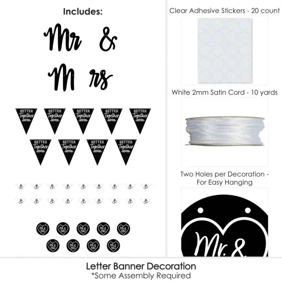 Big Dot of Happiness Mr. and Mrs. - Black & White Wedding or Bridal Shower Letter Banner Decoration - 36 Banner Cutouts & Mr. and Mrs. Banner Letters {6}