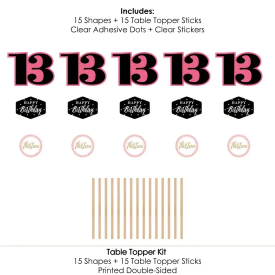 Big Dot of Happiness Chic 13th Birthday - Pink, Black and Gold - Birthday Party Centerpiece Sticks - Table Toppers - Set of 15 {7}