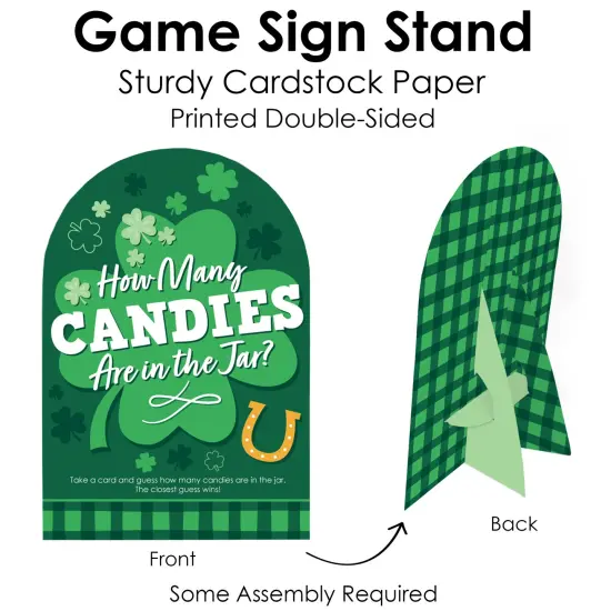 Big Dot of Happiness Shamrock St. Patrick's Day - How Many Candies Saint Paddy&rsquo;s Day Party Game - 1 Stand and 40 Cards - Candy Guessing Game {6}