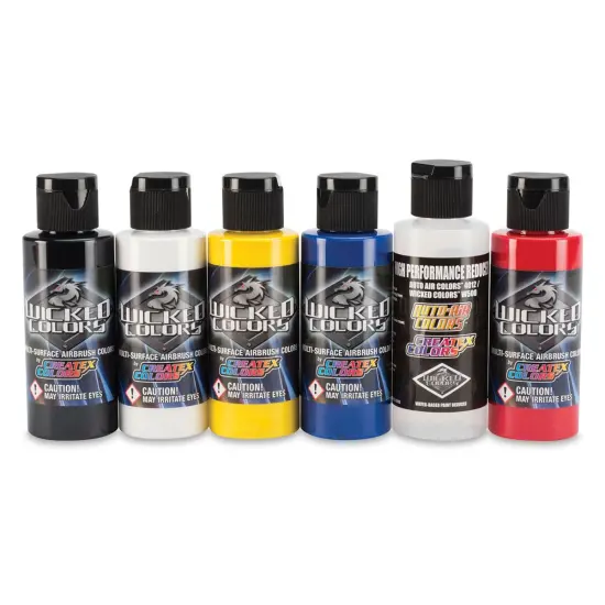 Createx Wicked Colors Airbrush Color - 2 oz, Set of 6, Primary {1}