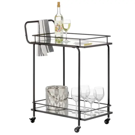 mDesign Metal Rolling Food and Beverage Bar Cart with Glass Shelves {6}