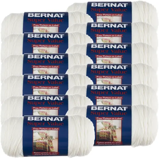 Multipack of 12 - Bernat Super Value Solid Yarn-Winter White {1}