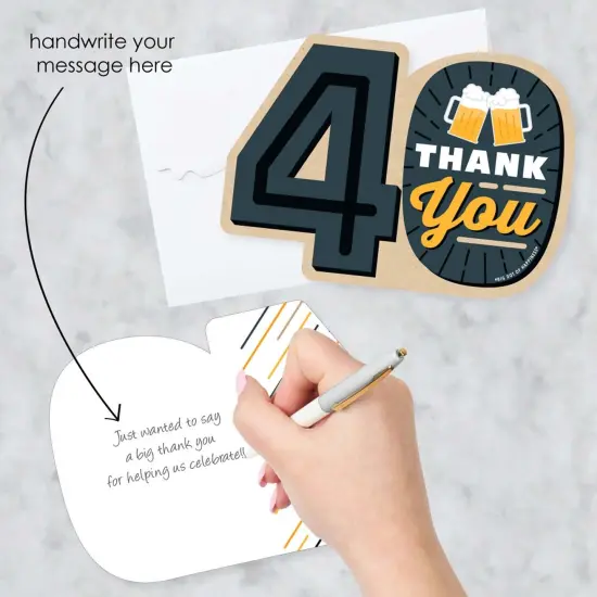 Big Dot of Happiness Cheers and Beers to 40 Years - Shaped Thank You Cards - 40th Birthday Party Thank You Note Cards with Envelopes - Set of 12 {3}