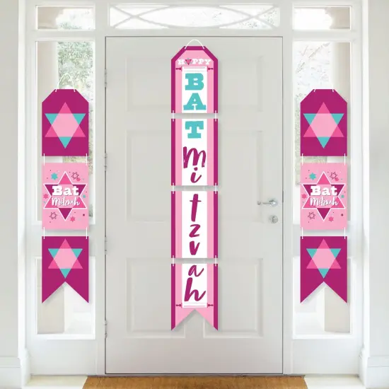 Big Dot of Happiness Pink Bat Mitzvah - Hanging Vertical Paper Door Banners - Girl Party Wall Decoration Kit - Indoor Door Decor {1}