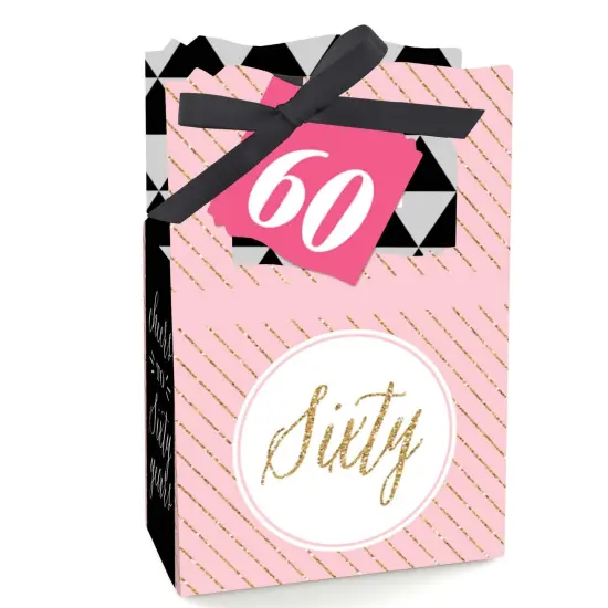 Big Dot of Happiness Chic 60th Birthday - Pink, Black and Gold - Party Favor Boxes - Set of 12 {1}