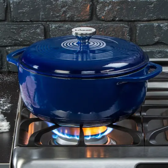 Lodge Enameled 6qt Dutch Oven - Indigo Blue {4}