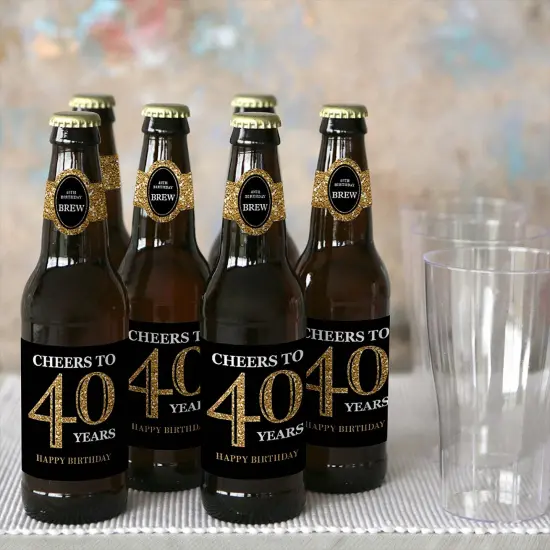 Big Dot of Happiness Adult 40th Birthday - Gold - Birthday Party Decorations for Women and Men - 6 Beer Bottle Label Stickers and 1 Carrier {6}