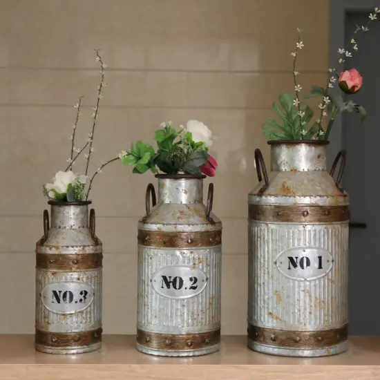 Galvanized Metal Rustic Milk Can {3}