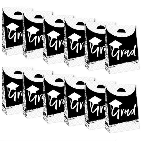 Big Dot of Happiness Black and White Grad Best is Yet to Come Graduation Gift Favor Bags Party Goodie Boxes Set of 12 {6}