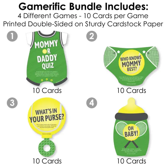 Big Dot of Happiness You Got Served - Tennis - 4 Baby Shower or Tennis Ball Party Games - 10 Cards Each - Gamerific Bundle {4}