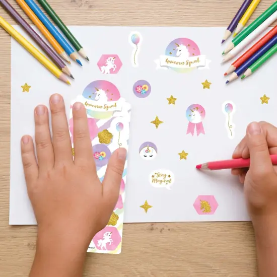 Big Dot of Happiness Rainbow Unicorn - Magical Unicorn Birthday Party Favor Kids Stickers - 16 Sheets - 256 Stickers {7}