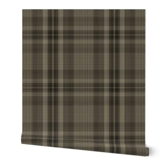 Peel & Stick Wallpaper 2FT Wide Rustic Brown Plaid Masculine Tartan Check Neutral Tones Browns Custom Removable Wallpaper by Spoonflower {7}