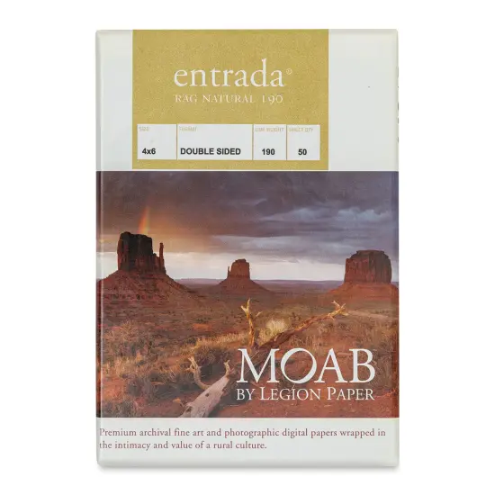 Legion Moab Entrada Digital Rag Paper - 4" x 6", Natural, 190 gsm, Pkg of 50 {1}