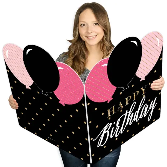 Big Dot of Happiness Chic Happy Birthday - Pink, Black and Gold - Happy Birthday Giant Greeting Card - Big Shaped Jumborific Card {1}