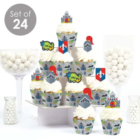 Big Dot of Happiness Calling All Knights and Dragons - Cupcake Decoration - Medieval Birthday Party Cupcake Wrappers and Treat Picks Kit - Set of 24 {3}