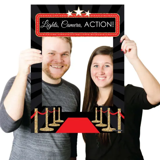 Big Dot of Happiness Red Carpet - Movie Night Party Selfie Photo Booth Picture Frame and Props - Printed on Sturdy Material {4}