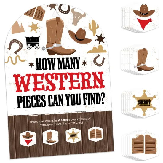 Big Dot of Happiness Western Hoedown - Wild West Cowboy Party Scavenger Hunt - 1 Stand and 48 Game Pieces - Hide and Find Game {1}