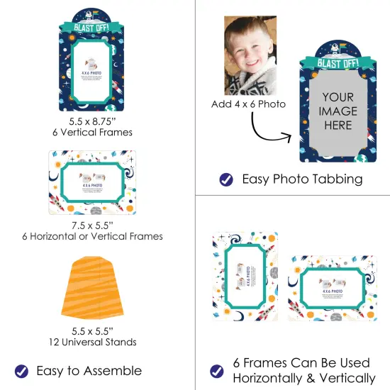 Big Dot of Happiness Blast Off to Outer Space - Rocket Ship Baby Shower or Birthday Party 4x6 Picture Display - Paper Photo Frames - Set of 12 {4}