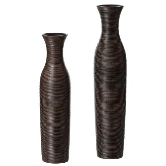 Tall Decorative Modern Ribbed Trumpet Design Brown Floor Vase - Contemporary Home Decor, Stylish Accent Piece for Living Room, Dining Room, or Entryway - Statement Vase for Flowers and Greenery {1}