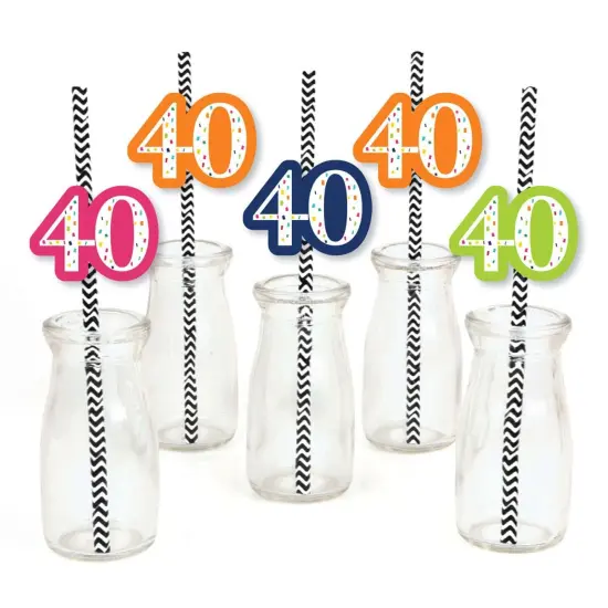 Big Dot of Happiness 40th Birthday - Cheerful Happy Birthday - Paper Straw Decor - Fortieth Birthday Party Striped Decorative Straws - Set of 24 {1}