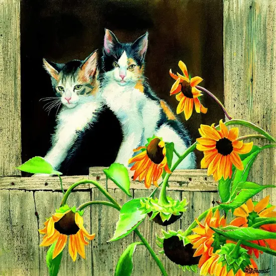 Sunsout Kittens and Sunflowers 550 pc Jigsaw Puzzle 28975 {1}
