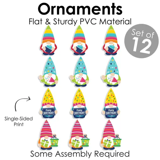 Big Dot of Happiness Gnome Birthday - Happy Birthday Decorations - Tree Ornaments - Set of 12 {6}