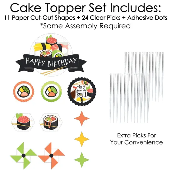 Big Dot of Happiness Let's Roll - Sushi - Japanese Birthday Party Cake Decorating Kit - Happy Birthday Cake Topper Set - 11 Pieces {4}