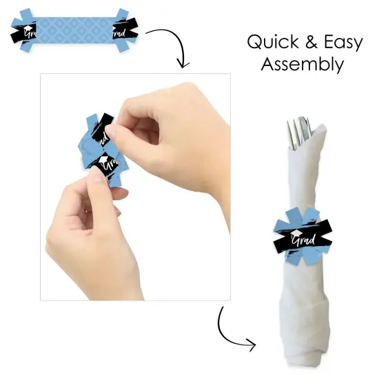 Big Dot of Happiness Light Blue Grad - Best is Yet to Come - Light Blue Graduation Party Paper Napkin Holder - Napkin Rings - Set of 24 {6}