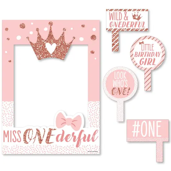 Big Dot of Happiness 1st Birthday Little Miss Onederful - Girl First Birthday Selfie Photo Booth Picture Frame and Props - Printed on Sturdy Material {7}