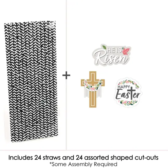 Big Dot of Happiness Religious Easter - Paper Straw Decor - Christian Holiday Party Striped Decorative Straws - Set of 24 {4}