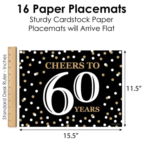 Big Dot of Happiness Adult 60th Birthday - Gold - Party Table Decorations - Birthday Party Placemats - Set of 16 {6}