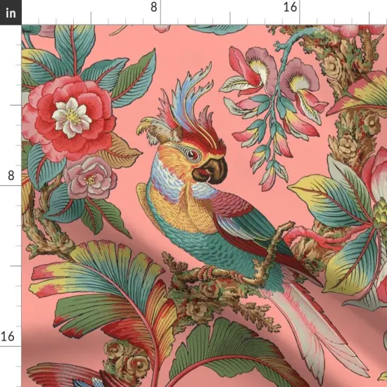Various Fabrics by the Yard or Fat Quarter Antique Tropical Parrot Botanical Palm Pink Custom Printed Fabric by Spoonflower {2}
