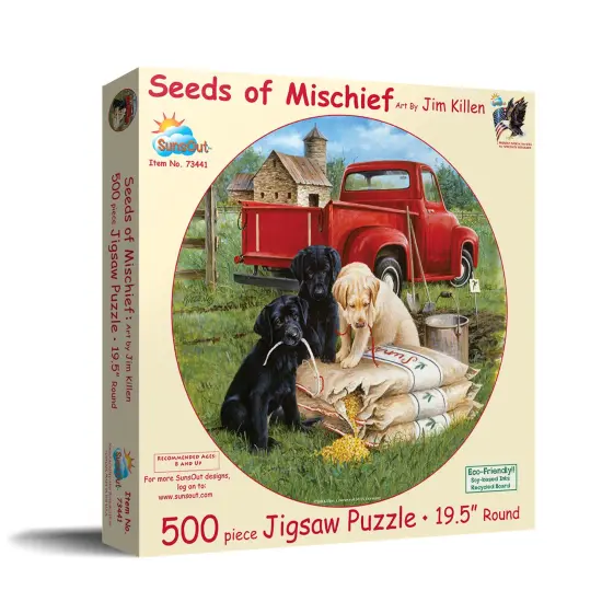 Sunsout Seeds of Mischief 500 pc Round Jigsaw Puzzle 73441 {3}